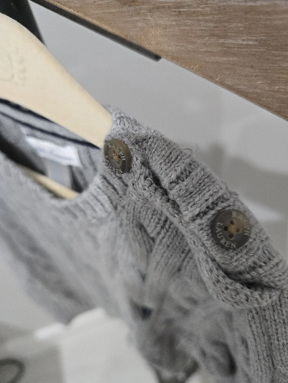 Ralph Lauren Light Gray Cable Knit Crewneck Sweater 24 Months
